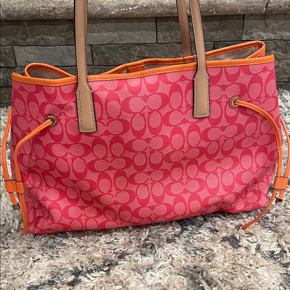 Coach Vibrant Pink and Orange Signature Tote - Picture 3 of 7